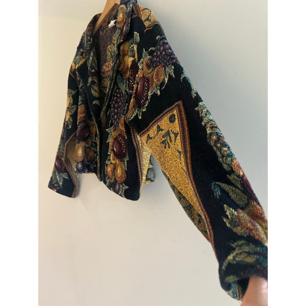 Vintage Paco Soler Cotton Tapestry Jacket Fruit Floral Gold & Black Size S/M JL - Picture 5 of 8